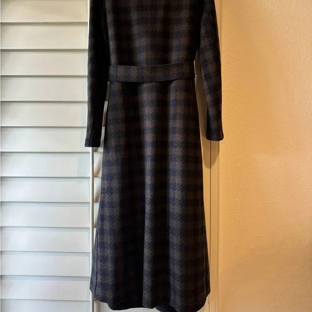 HARRIS WHARF LONDON EUC Gingham Belted Wool Maxi Coat Chocolate Brown Blue 10 44 - Picture 12 of 16